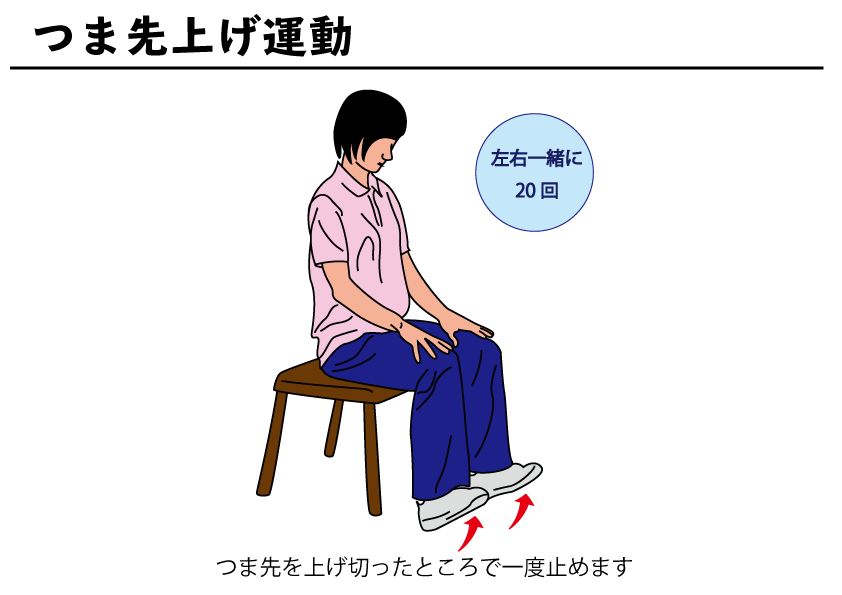 つま先上げ運動 自主トレばんく 筋トレ ストレッチ リハビリの無料イラスト