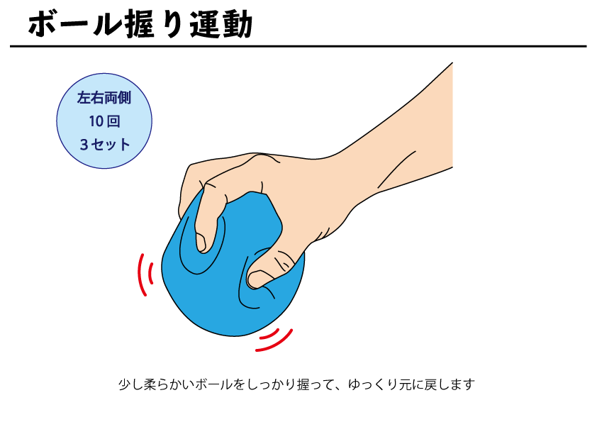ボール握り運動 自主トレばんく 筋トレ ストレッチ リハビリの無料イラスト