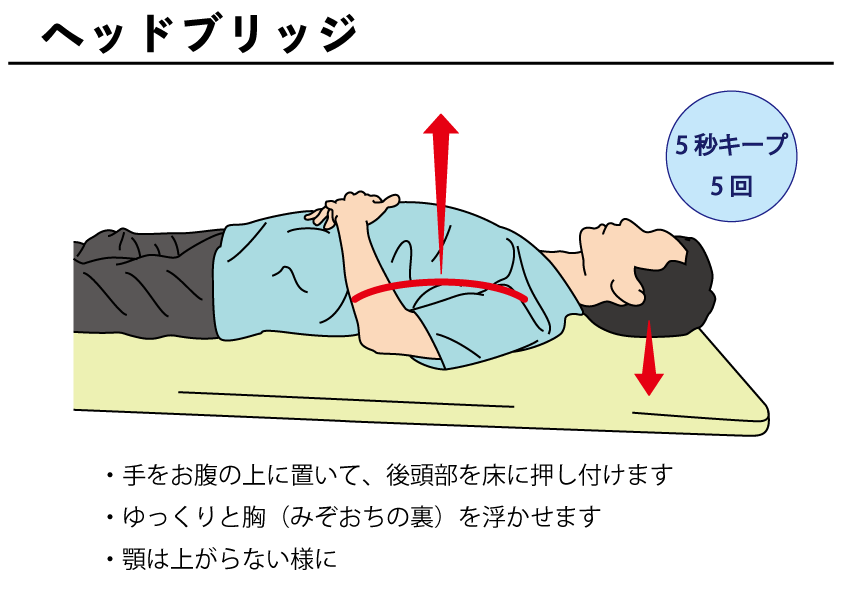 ヘッドブリッジ 臥位 自主トレばんく 筋トレ ストレッチ リハビリの無料イラスト